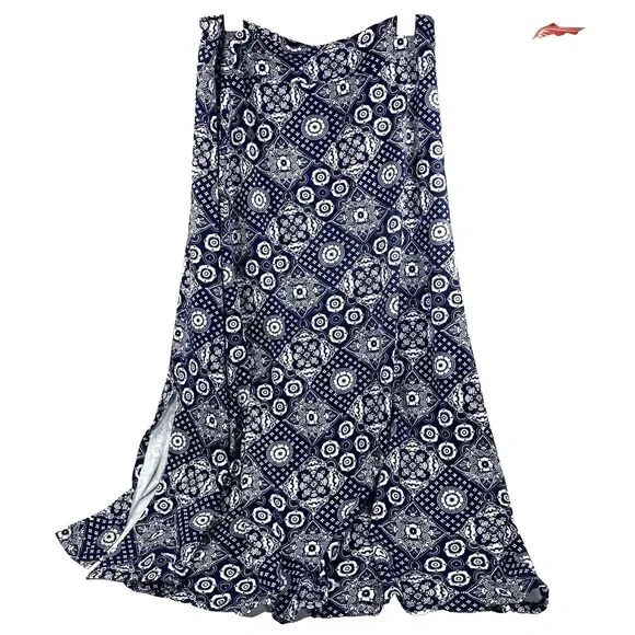 Talbots Patchwork Skirt Long Midi Bandana Floral Blue L Prairie Hippie Gypsy - Picture 5 of 10